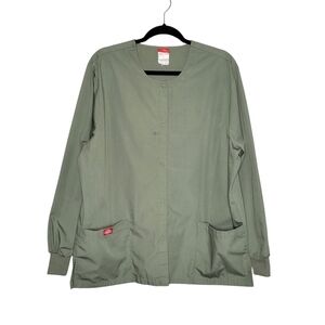 Dickies Women's Round Neck Snap Front Medical Jacket Size L Olive Green 885306